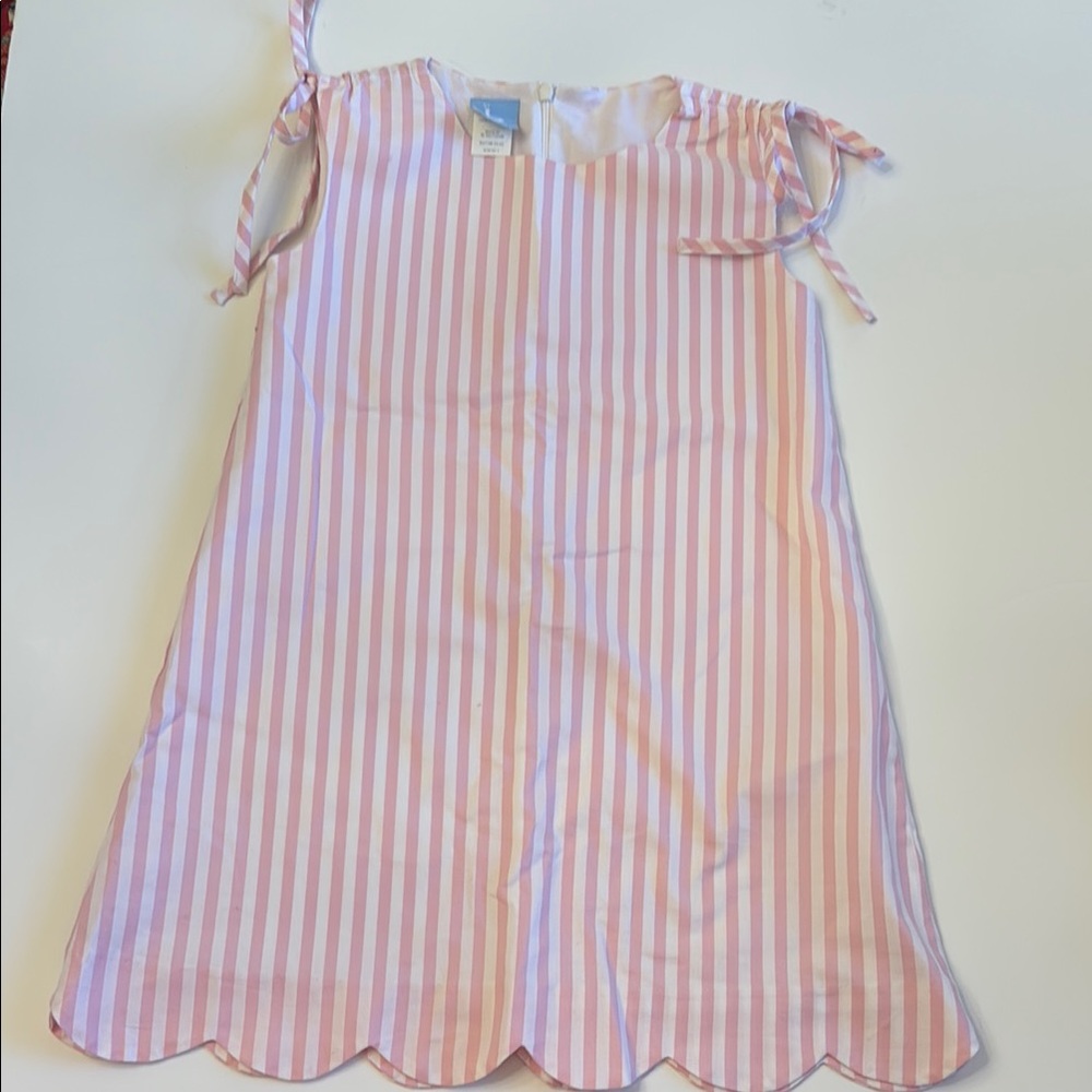 Bella Bliss Pink and White Striped Dress with Scalloped Hem